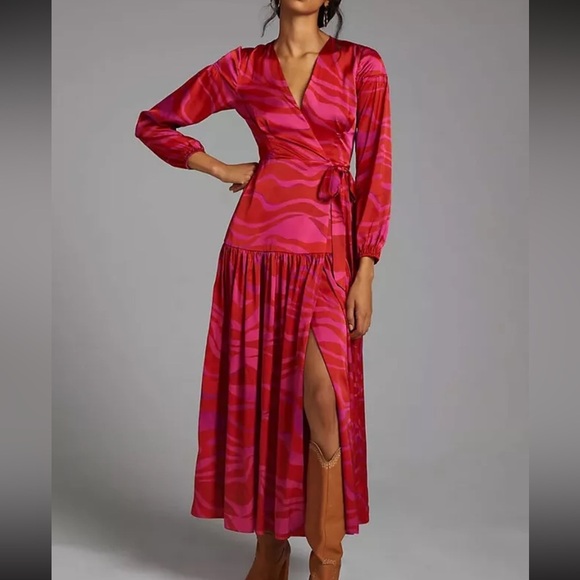 NWT Anthropologie Hutch Zebra-Striped Wrap Maxi Dress Size XXS Wedding Guest - Picture 1 of 15